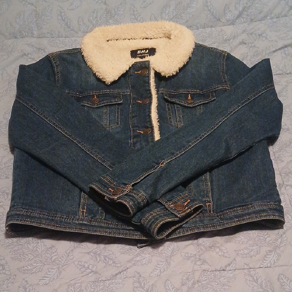 BHJ S. California Denim Women's Jacket with Sherpa Body And Collar Size Medium